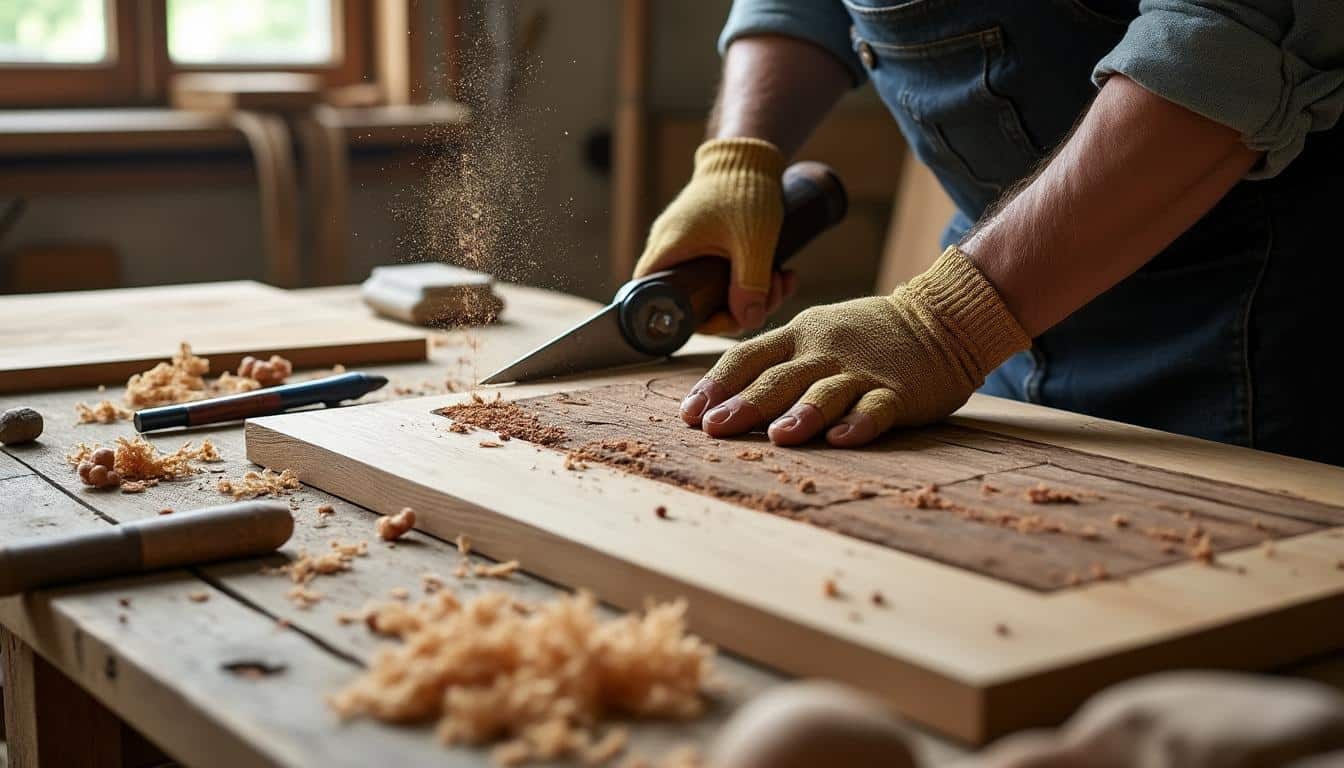 Illustration: Les outils et techniques pour bien couper la laine de bois