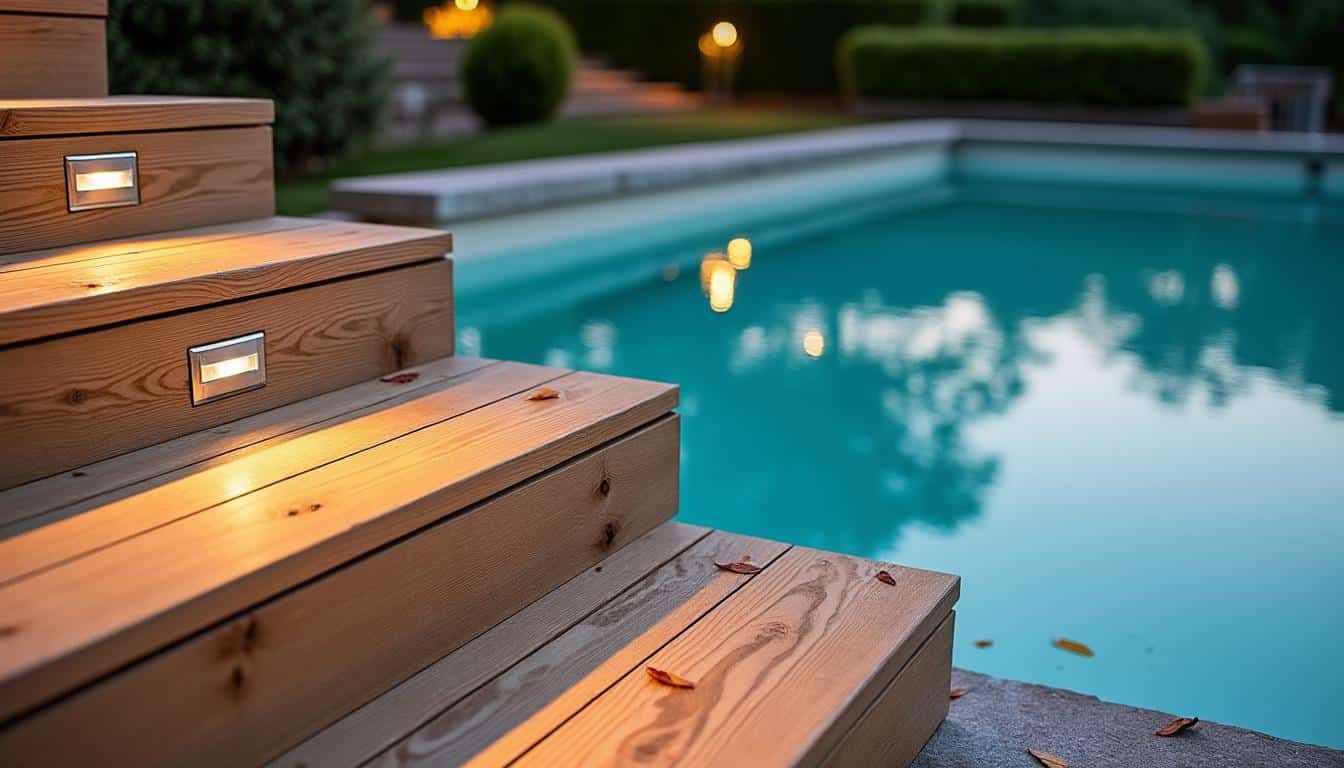 Illustration: Comprendre les caractéristiques d’un escalier en bois adapté à la piscine
